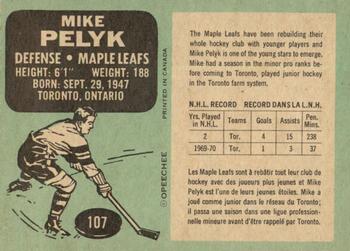 1970-71 O-Pee-Chee #107 Mike Pelyk Back