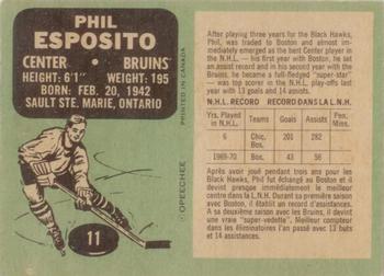 1970-71 O-Pee-Chee #11 Phil Esposito Back