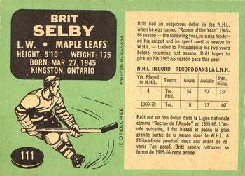 1970-71 O-Pee-Chee #111 Brit Selby Back