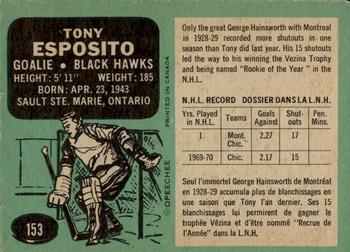 1970-71 O-Pee-Chee #153 Tony Esposito Back