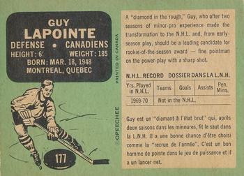 1970-71 O-Pee-Chee #177 Guy Lapointe Back