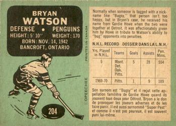 1970-71 O-Pee-Chee #204 Bryan Watson Back