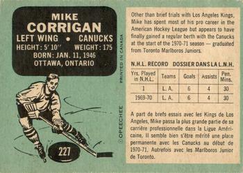 1970-71 O-Pee-Chee #227 Mike Corrigan Back