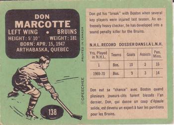 1970-71 O-Pee-Chee #138 Don Marcotte Back