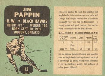 1970-71 O-Pee-Chee #13 Jim Pappin Back