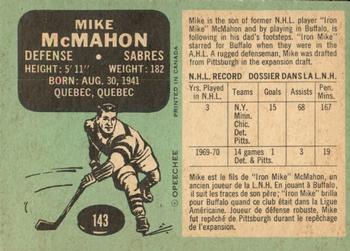 1970-71 O-Pee-Chee #143 Mike McMahon Back