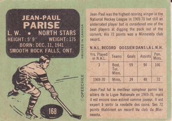 1970-71 O-Pee-Chee #168 Jean-Paul Parise Back