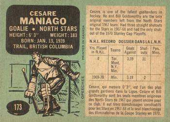 1970-71 O-Pee-Chee #173 Cesare Maniago Back