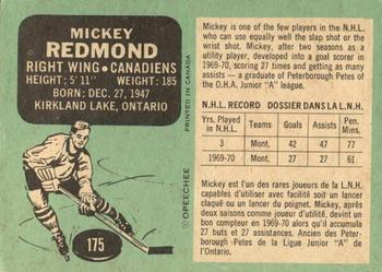 1970-71 O-Pee-Chee Mickey Redmond (Traded to Detroit) #175.2