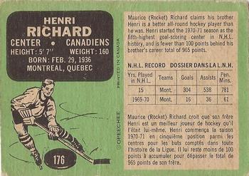 1970-71 O-Pee-Chee #176 Henri Richard Back