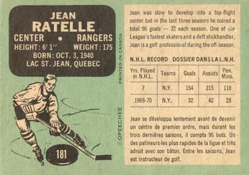 1970-71 O-Pee-Chee #181 Jean Ratelle Back