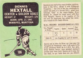 1970-71 O-Pee-Chee #186 Dennis Hextall Back