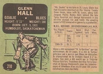 1970-71 O-Pee-Chee #210 Glenn Hall Back