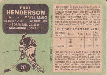 1970-71 O-Pee-Chee #217 Paul Henderson Back