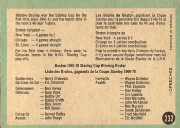 1970-71 O-Pee-Chee #232 Stanley Cup Champions Back
