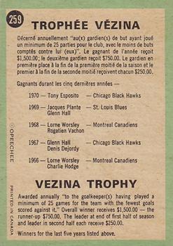 1970-71 O-Pee-Chee #259 Vezina Trophy Back