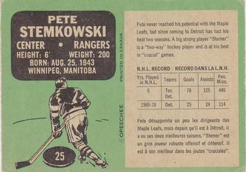1970-71 O-Pee-Chee #25 Pete Stemkowski Back