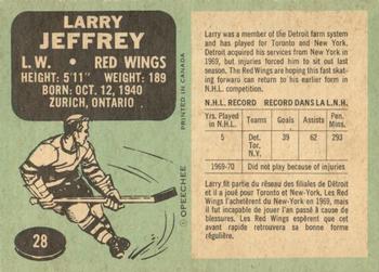 1970-71 O-Pee-Chee #28 Larry Jeffrey Back