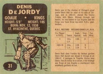 1970-71 O-Pee-Chee #31 Denis DeJordy Back