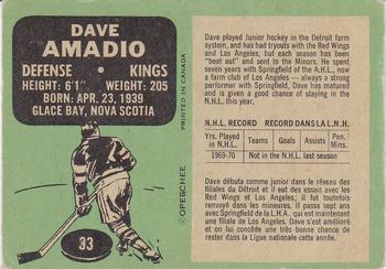 1970-71 O-Pee-Chee #33 Dave Amadio Back