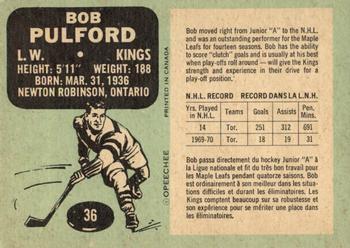 1970-71 O-Pee-Chee #36 Bob Pulford Back