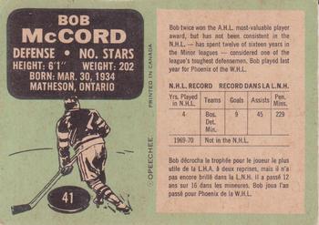 1970-71 O-Pee-Chee #41 Bob McCord Back