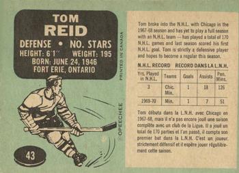 1970-71 O-Pee-Chee #43 Tom Reid Back