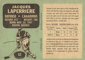 1970-71 O-Pee-Chee #52 Jacques Laperriere Back