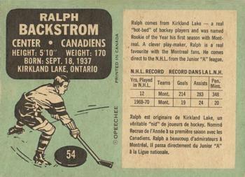 1970-71 O-Pee-Chee #54 Ralph Backstrom Back