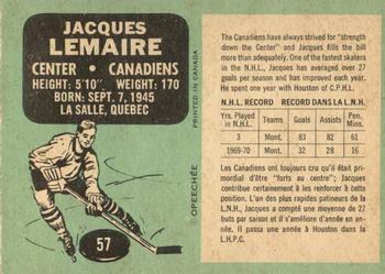 1970-71 O-Pee-Chee #57 Jacques Lemaire Back