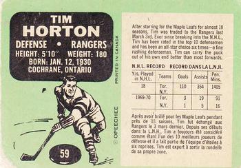 1970-71 O-Pee-Chee #59 Tim Horton Back