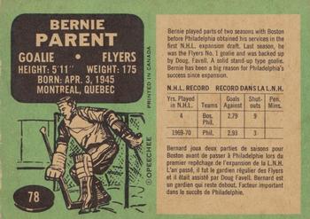 1970-71 O-Pee-Chee #78 Bernie Parent Back