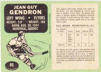 1970-71 O-Pee-Chee #86 Jean-Guy Gendron Back