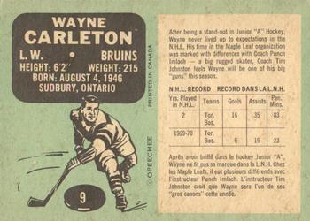 1970-71 O-Pee-Chee #9 Wayne Carleton Back