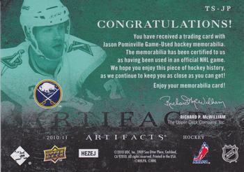2010-11 Upper Deck Artifacts - Treasured Swatches Jersey Patch Emerald #TS-JP Jason Pominville  Back