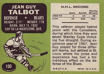 1970-71 Topps #100 Jean-Guy Talbot Back