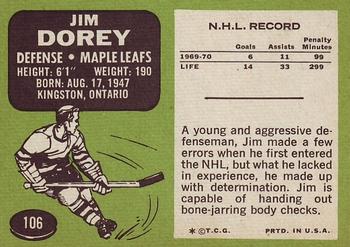 1970-71 Topps #106 Jim Dorey Back
