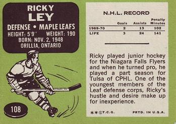 1970-71 Topps #108 Rick Ley Back