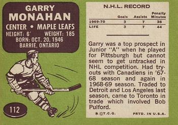 1970-71 Topps #112 Garry Monahan Back