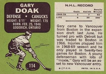 1970-71 Topps #114 Gary Doak Back