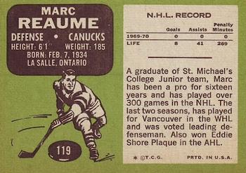 1970-71 Topps #119 Marc Reaume Back