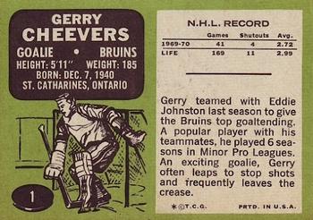 1970-71 Topps #1 Gerry Cheevers Back