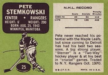 1970-71 Topps #25 Pete Stemkowski Back
