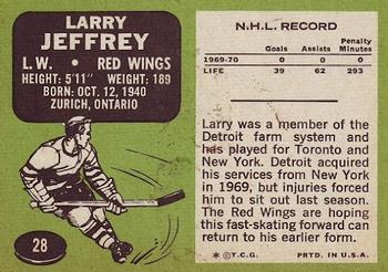 1970-71 Topps #28 Larry Jeffrey Back