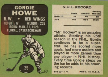 1970-71 Topps #29 Gordie Howe Back