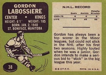 1970-71 Topps #38 Gordon Labossiere Back