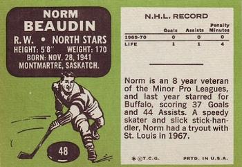 1970-71 Topps #48 Norm Beaudin Back