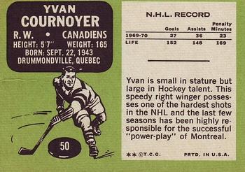 1970-71 Topps #50 Yvan Cournoyer Back