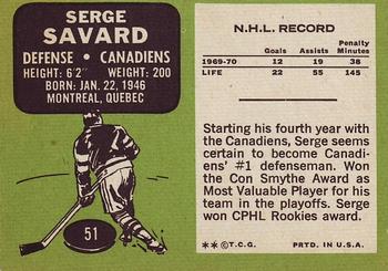 1970-71 Topps #51 Serge Savard Back