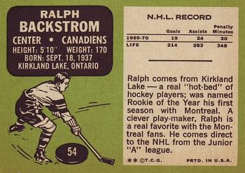 1970-71 Topps #54 Ralph Backstrom Back